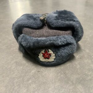 Vintage Ushanka Grey Hat Russian Authentic Military Winter Unisex Fur Gray Sz 56